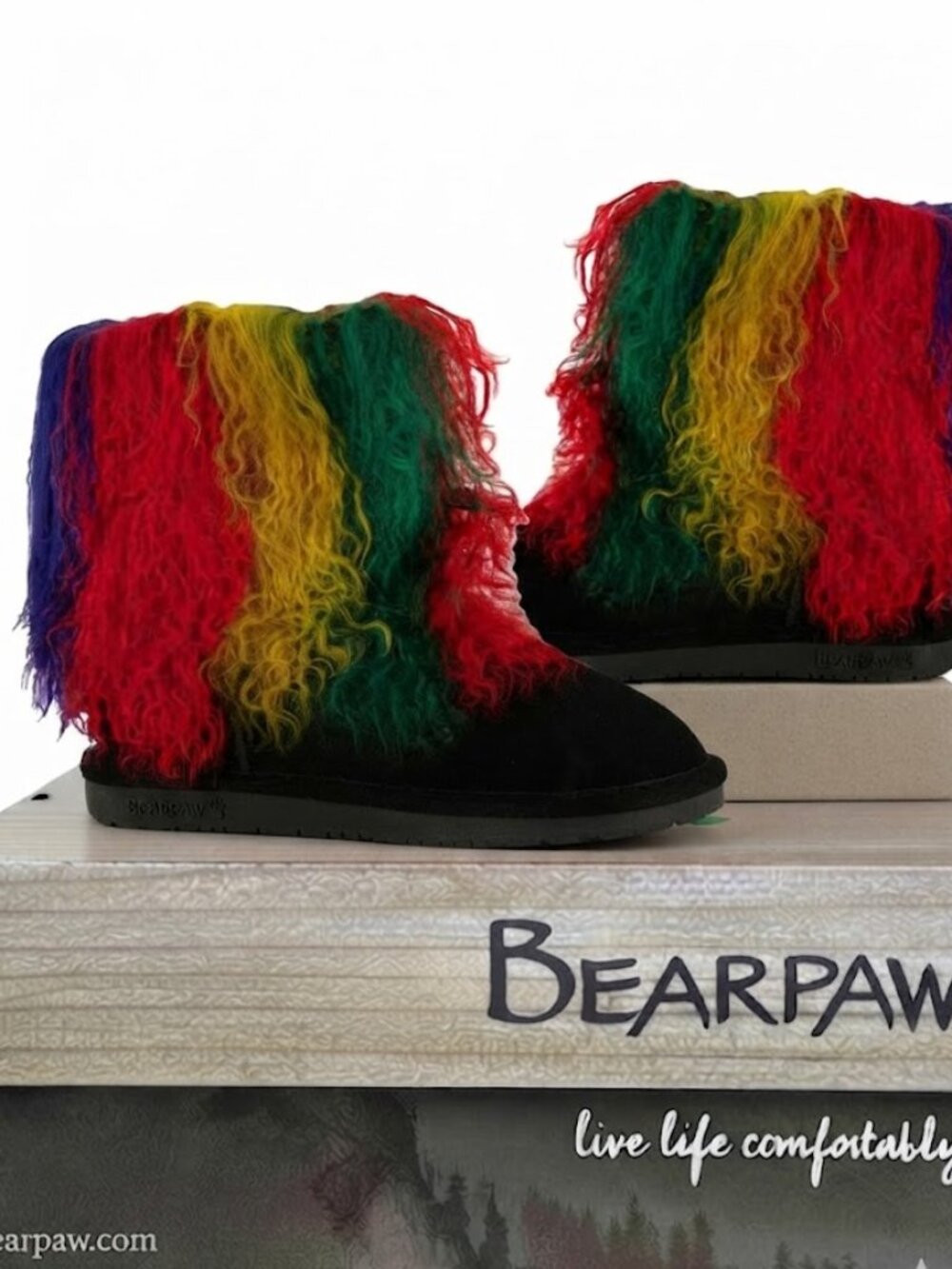 Bearpaw Boo Rasta Tie Dye Shearling Wool Curly Lamb Fur Boho Sherpa Boots 7 NEW